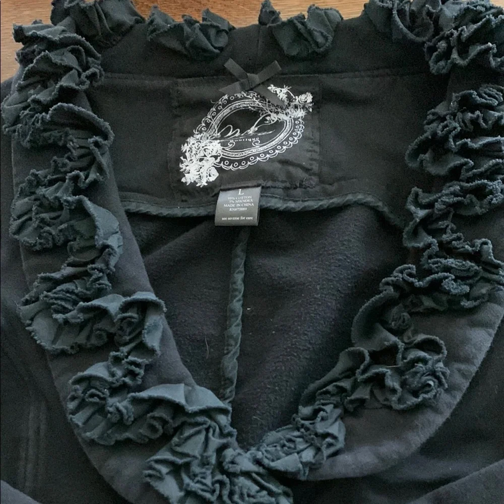 Moa Moa  Black Cropped Blazer with Ruffled Collar - Picture 2 of 5